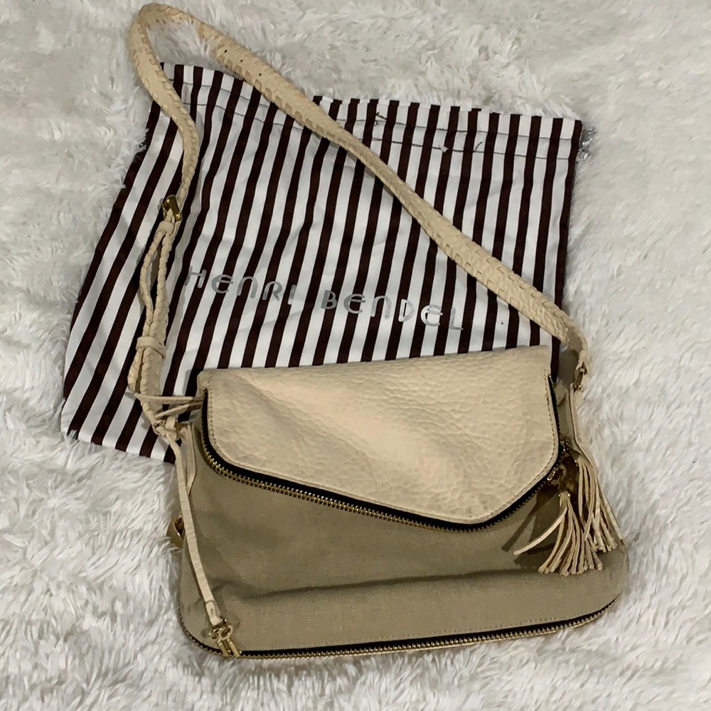 Henri Bendel crossbody cream foldover gold lock